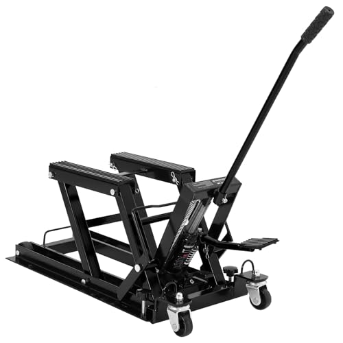 Garvee Cric élévateur hydraulique sécurisé 1500 lbs pour moto et ATV - Plateforme antidérapante, verrouillage sécurité, 4 roues, poignée - Hauteur...
