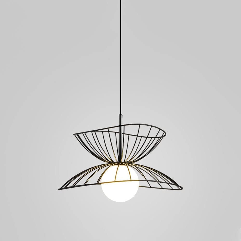 KXEcoLife Nordic Hollow Pendant Lighting Restaurant Straw Hat Hanging Light Fixture Ceiling Chandelier Modern Metal G9 Adjustable Coffee Bar Suspension