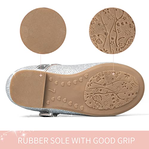 K Komforme Girl's Ballet Flats Non-Slip Soft Mary Jane Walking Party Dress Shoes For Toddler/Little Kid/Big Kid Silver Glitter #TOP4