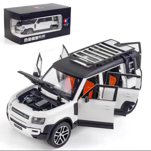 Image of 1:24 Land Rover Defender Alloy Diecast Model Car, Pull Back Vehicle with Openable Doors, Sound & Light Effects, Toy for Kids, for Car Enthusiasts and Collectors. (White)