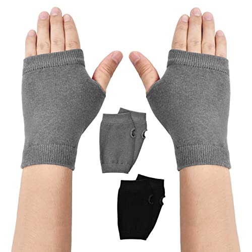 Xzeemo 2 Paires Gants Sans Doigts, Chauffe-poignets Gants Thermiques avec Trou pour le Pouce, Demi Doigt Gants Femme, Extensible Tricotés Gants, Gants Chauds d'Hiver pour Femmes Hommes Enfants Cover
