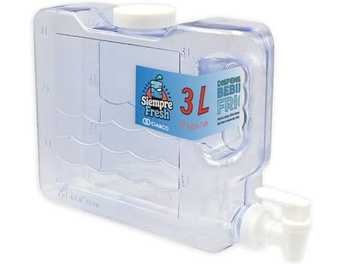 Dispensador de Agua Fría para Nevera 3 L by Cia&Co | Garrafa compacta 27x22x7, con Asa Ergonómica, Grifo Doble Función y Tapón Superior - Reutilizable y Duradera, Bebidas Frías en Casa, Playa, Camping