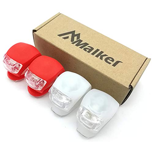 Malker Bicycle Light Front And Rear Silicone Led Bike Light Set - Bike Headlight And Taillight,Waterproof & Safety Road,Mountain Bike Lights,Batteries Included (2Pcs Red & 2Pcs White) #TOP6