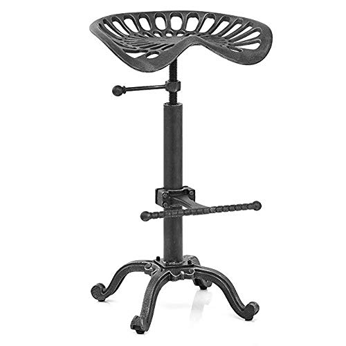LOKKHAN Tractor Seat Bar Stool-Rustic Industrial Bar Stool-Farmhouse Cast Iron Swivel Stool-Counter Height Adjustable-Extra Tall Pub Height-24-31 inch