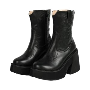 Womens Fashionable Embroidered Design Wedge Boots Elegant Round Toe Mid-calf Boots Casual Comfortable Platform Shoes for Daily Wear