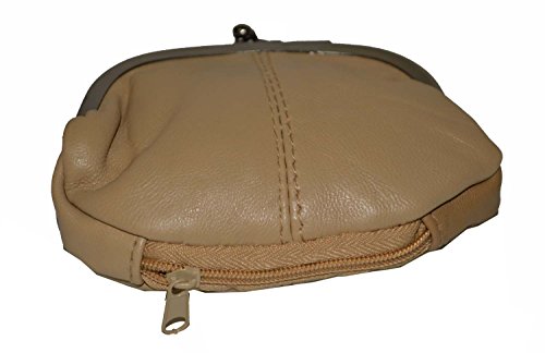 Coin Purse Double Frame With Zipper Pocket - Tan #TOP2
