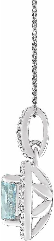 Sonia Jewels Solid 925 Sterling Silver Aquamarine and .01 Cttw Diamond Charm Pendant Chain Necklace 18" (12mm x 8.5mm) - Image 2