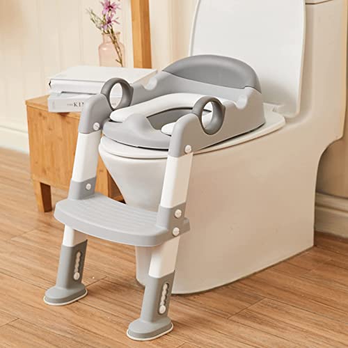 Wiifo AH-MTT4-GRAY Potty Training Toilet Seat With Step Stool Ladder For Boys And Girls Baby Toddler Kid Children Toilet Training Seat Chair thumb #2