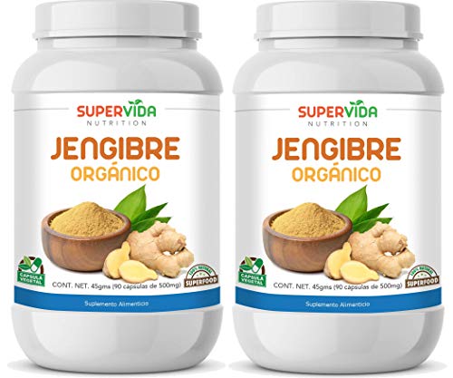 Herbal Plus, Jengibre Orgánico 180 Cápsulas (2 Frascos de 90 Cápsulas Vegetales de 500 mg JENGIBRE) | SuperVida Nutrition - Suplementos 100% Naturales