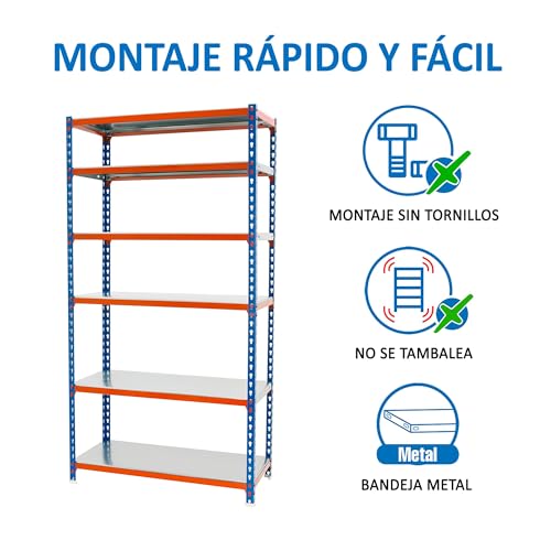 Simon Rack Schwerlastregal, 2500x900x400 mm, Bis 180 kg Belastbar, 6 Verstellbare Ablagen, Kellerregal, Lagerregal, Blau/Orange/Verzinkt - Simonclick