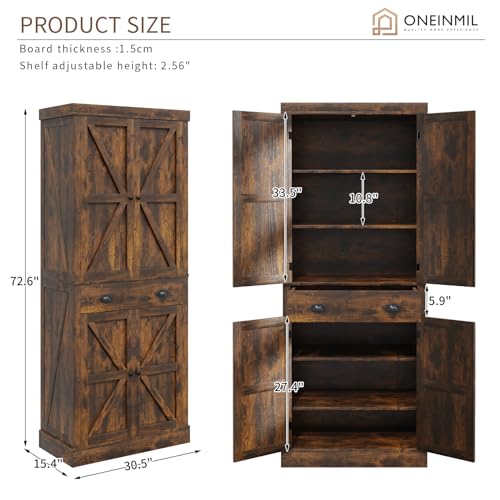 oneinmil-Kitchen-Pantry-Storage-Cabinet-726-Freestanding-Cupboard-with-Farmhouse-Barn-Doors-Adjustable-Shelves-Large-Drawer-Set-of-Sideboard-Brown oneinmil Kitchen Pantry Storage Cabinet 726 Freestanding Cupboard with Farmhouse Barn Doors Adjustable Shelves Large Drawer Set of Sideboard Brown
