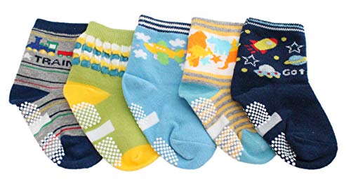 Colourful Baby World 5 pares de calcetines antideslizantes para bebés y niñas con diseño de dinosaurio Multicolor multicolor edad 1-2 Cover