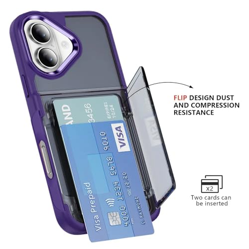 Image of KARWAN Shockproof Translucent Cardholder Back Case Cover Compatible with iPhone 16 Hybrid with Strong Minimalist Design (Purple)