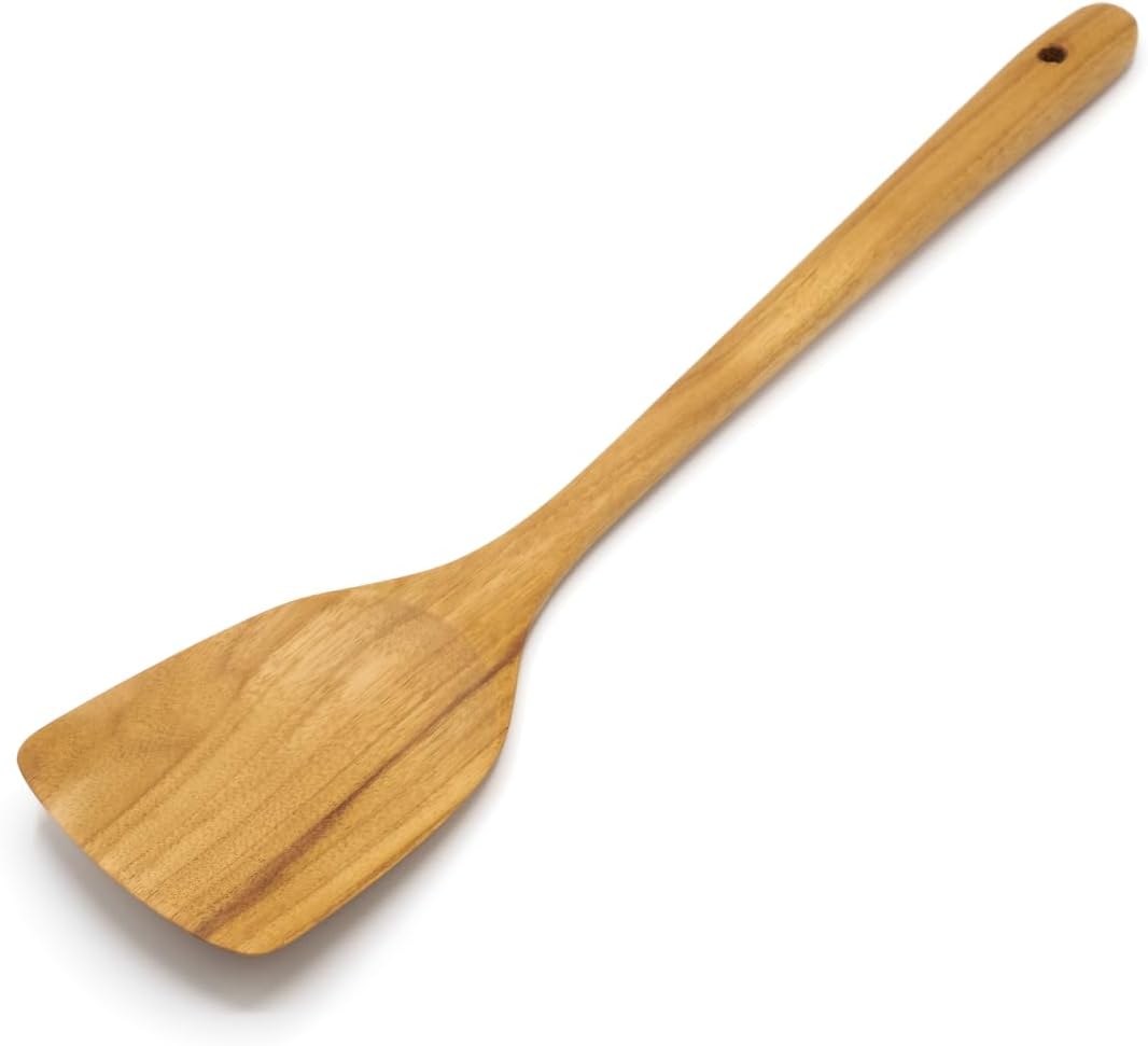 FAAY 15 Inches Wok Spatula, Long Handle Stir fry Paddle, Turner, Handcrafted from High Moist Resistance Teak Wood for Non Stick Cookware 15 Inch Spatula