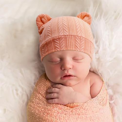 Image of BQUBO Newborn Baby Hats Bear Ears and Mittens Sets Preemie Caps Baby Boy Girl Infant Hospital Beanie for 0-3 Months