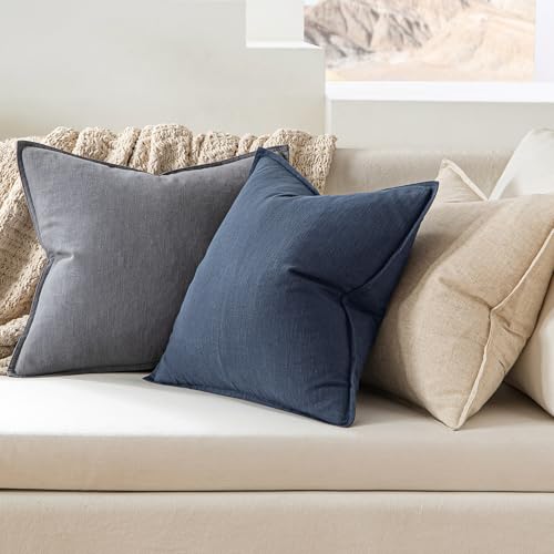 Image of MIULEE Decorative Pillow Covers 20x20 Inch Indigo Blue Boho Farmhouse Neutral Couch Throw Pillows for Bed Pack of 2 Accent Coastal Modern Pillowcase Summer Sofa Livingroom Home Decor