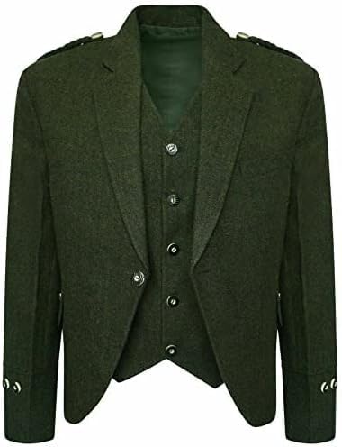 Green Tweed Wool Argyll Argyle Highland Kilt Jacket and Waistcoat Vest Scottish Wedding Dress
