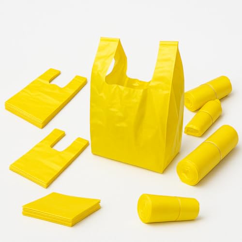 Lianpak Bolsas de transporte extra fuertes amarillas y transparentes, con FlexTech, suave al tacto, recicladas, resistentes al desgarro, perfectas para el hogar, oficina, cocina y catering (100, 15 x