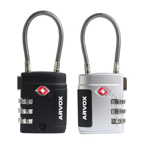 Image of ARVOX Set of 2 Metal Cable TSA Locks for Luggage, Number Lock for Bag 4 Digit Small Locks for Luggage TSA Lock Combination Password Locks for Travel (2, Metal TSA Cable)