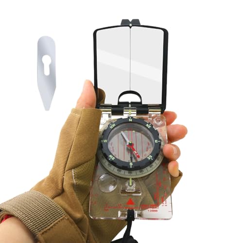 Bussola da trekking con specchio, bussola orienteering professionale per navigazione e sopravvivenza, bussola di sopravvivenza con specchio, impermeabile e precisa per viaggi zaino in spalla e