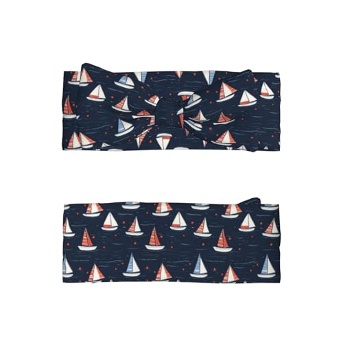 Sailboat Red Blue Print Baby Girl Bows Headbands Baby Girls Newborn Headbands Infant Toddlers 0-6 Months2