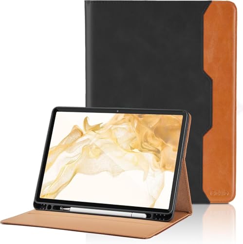 Custodia per Samsung Galaxy Tab S8 Plus 2022 / Tab S7 FE 2021 / Tab S7 Plus 2020 12.4” Pelle Tablet Case, Multi-Angli Supporto Pieghevole Cover Protettiva con Tasca, Auto Sveglia/Sonno - Nero
