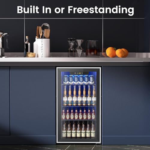 Image of Electactic 26 Bottle Wine Cooler 130 Can Beverage Refrigerator, Small Freestanding Cabinet Wine Cellar with 32℉-61℉ Temperature Control Glass Door, Black