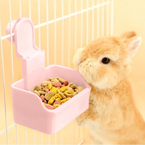 Tigela para coelho, tigela de água para gaiola, tigela de comida e água 2 em 1 para cachorro, gato, coelho, porquinho da índia, furão e outros pequenos animais (rosa)