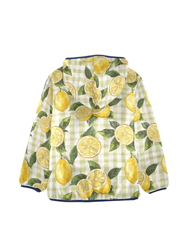 Yellow Lemon Green Checkered Girls Fleece Jacket Girls Fall Jacket Boys Coats Zip Up Hoodie Children Outerwear 2-10T2