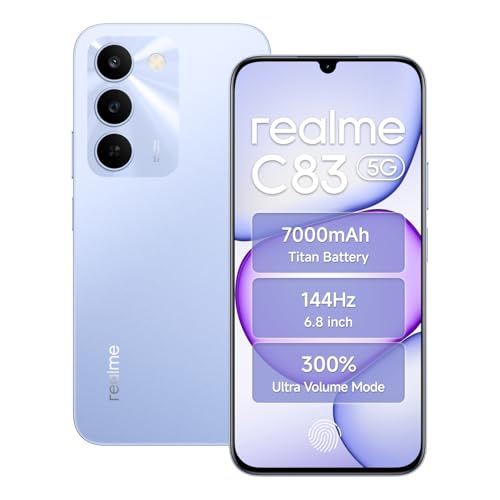 Image of realme C83 5G Smartphone 6GB RAM 128GB ROM 6.8 Inch 144Hz Display 7000mAh Titan Battery Android 16 Dimensity 6300 Processor, IP64 Waterproof Support AI Camera, Dual SIM, GPS, WiFi Purple | 6.8 inch 144Hz Display, 7000mAh Battery, UI 7.0 (Android 16)