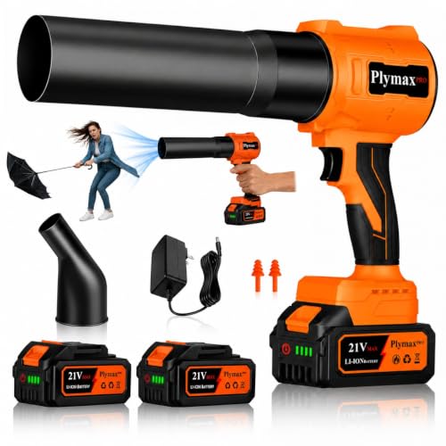 Image of Cordless Leaf Blower, 800,000 RPM Electric Handheld Blower, Leaf Blower Cordless with 2x4.0Ah Batteries & Charger,Snow Blowers with 2-Nozzles for Patio,Lawn Care,Dust,Snow & Car Drying, Orange