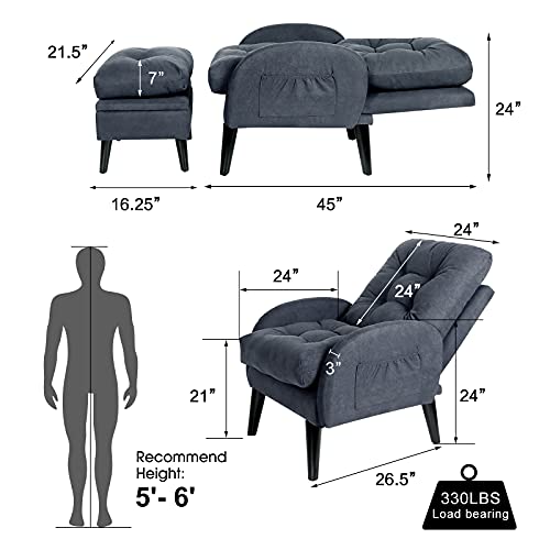 Eluchang Accent Chair With Ottoman Storage,Modern Comfort Armchair Recliner Chair With Adjustable Backrest And Side Pocket,Fabric Sofa Chair Lounge Chair For Living Room Bedroom Office(Grey) #TOP5