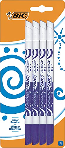 BIC Mini Effaceurs Réécriveurs - Encre Bleue, Blister de 4