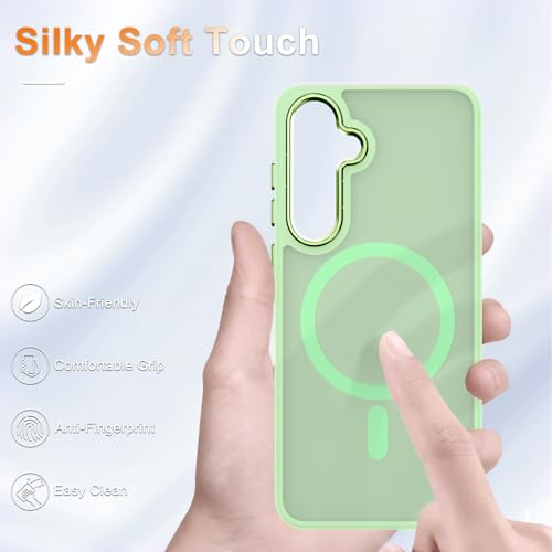 Image of YENAPOON for Samsung Galaxy S25 Case, Matte Magnetic Phone Case with 1 Screen Protector, Support for Magsafe, Translucent Frosted Shockproof Protective Cover for Samsung Galaxy S25, Mint Green | Matte