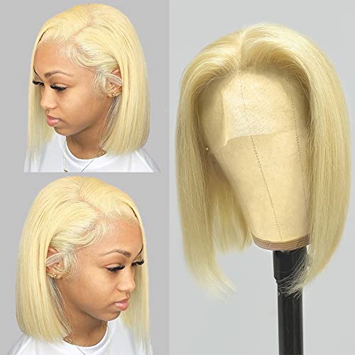 Lovigs Blonde HD Lace Front Wigs Human Hair Natural Hairline Blonde Bob Wig Straight Hair 13x4 Lace Frontal Wigs For Black Women Brazilian Virgin Human Hair 613 Bob Wig(8 Inch)
