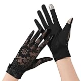 Symphonyw Damen Sommer Handschuhe, Touchscreen gloves UV Sonnenschutz Spitzen Handschuhe, Kurze Vollfinger Anti-Rutsch gloves für Autofahren Outdoor (Schwarz)