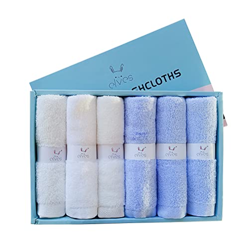 Image of Elves Baby Washcloth Bamboo Rayon, Soft Organic Bamboo Viscose Wash Cloth, 10x10 Inch, White&Blue, Baby Bath Essentials