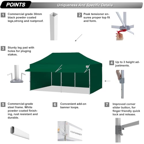 Image of ABCCANOPY 10x20 Commercial Pop up Canopy Tent with Awning Sidewall