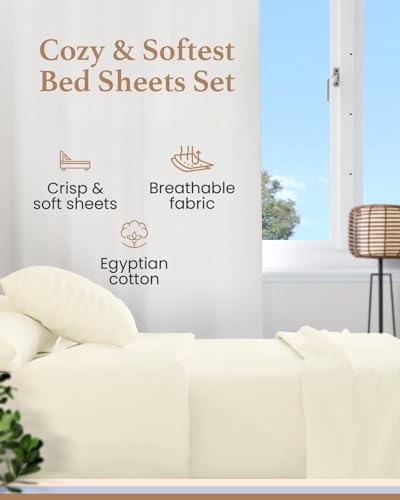 Image of Good Sleep Bedding Split King Sheets Sets for Adjustable Bed, 5 Piece, 100% Egyptian Cotton Bed Sheets for Adjustable Bed, Sateen Weave, 16 Inch Deep Pocket Bed Sheet - Ivory
