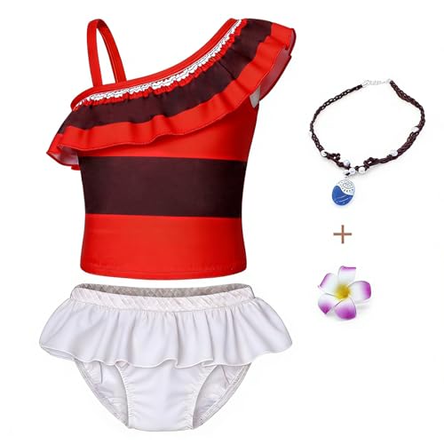 Image of AmzBarley Girls 2 Piece Swimwear Swimsuits Kids One Shoulder Beach Sports Pool Party Swimming Costume Bikini Set Holiday Water Fun Bahting Suit Sunsuit with Accessories Size 4T
