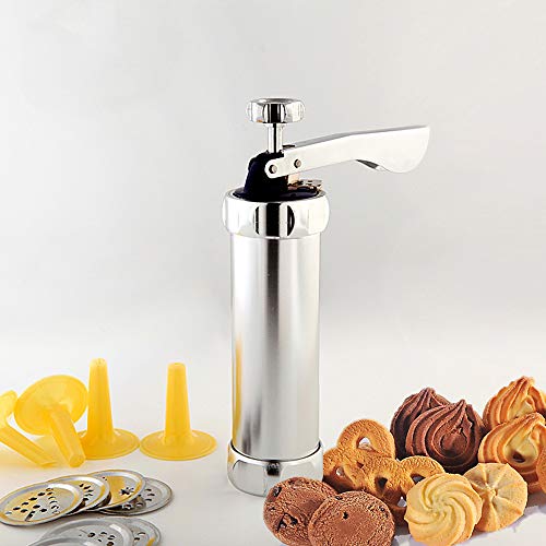 MEIJUBOL Cookie Press Stainless Steel Baking Kit Biscuit Gun with 20 Cookie discs and 4 Icing Tips