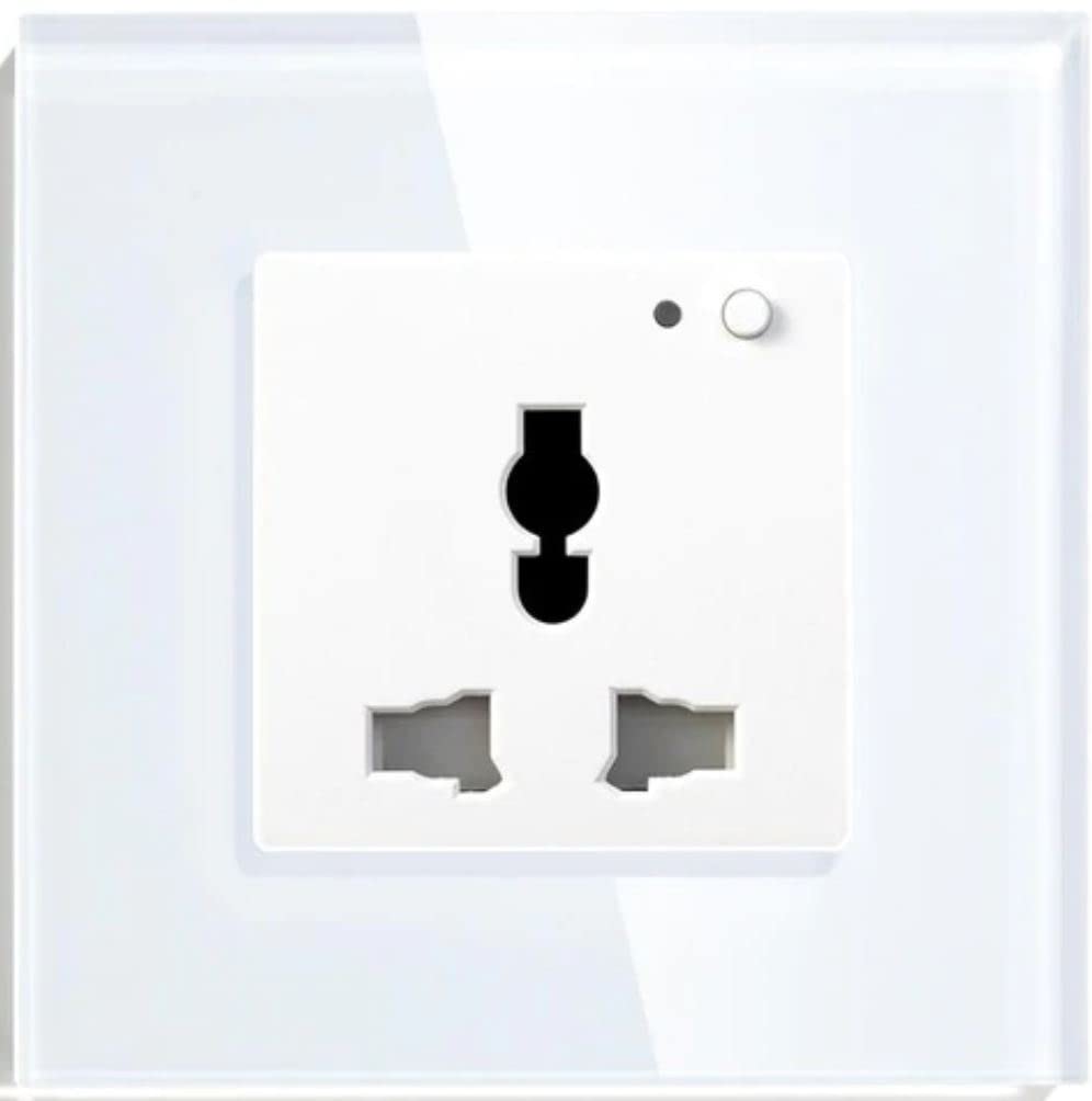 Eazyliv Smart Solutions Tuya SmatLife WiFi Wall Socket Universal Outlet Glass Panel Remote Control Works with Amazon Alexa/Google Home (White, Single Socket)