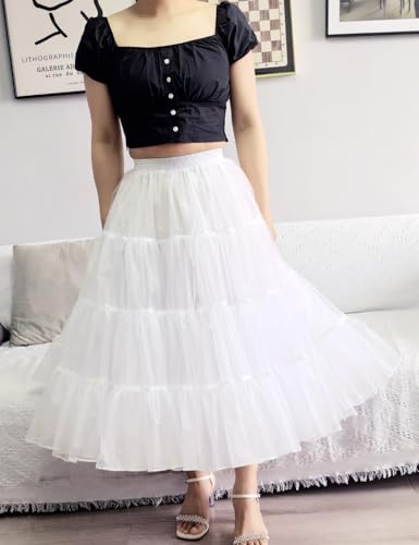 CHERRY LOVE 4 Tiers Tea Length Plus Puffy Tulle Petticoat Twice the Puffiness of Ordinary Underskirt4