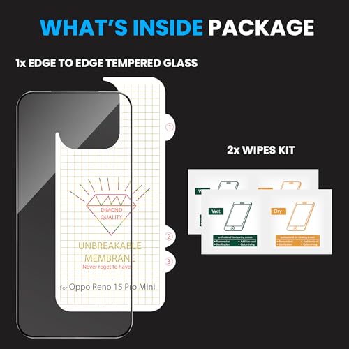 Image of ArmourPro Tempered Glass for Oppo Reno 15 Pro Mini with Back Clear Membrane Guard, Edge to Edge Screen Protector, Anti-Bubble, Anti-Fingerprint, Oil Resistant, Installation Kit | Black