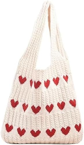 YISHATIER Women's Crochet Tote Bags Boho Tote Bags Heart-shaped B...