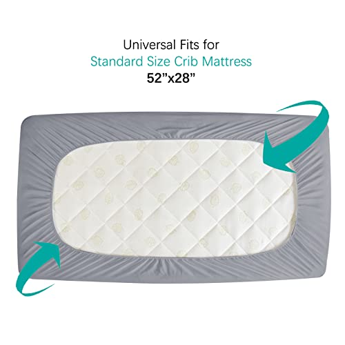 Crib Mattress Protector Sheets Waterproof 2 Pack, Quilted Crib Mattress Pad Cover Fitted Fits for Baby Toddler Bed Mattress, Grey, 52” x 28”