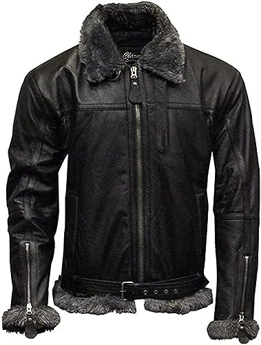 Image of Men's B3 Real Leather Aviator Bomber Jacket with Faux Shearling, RAF Winter Coat