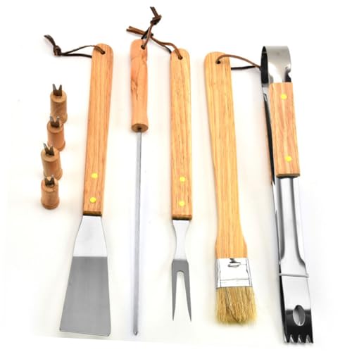 Set de herramientas para parrilla 10 piezas acero madera miniatura 4