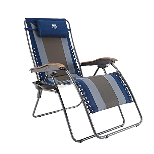 TIMBER RIDGE Outdoor Reclining Patio Padded with Adjustable Headrest and Cup Holder Foldable Zero Gravity Lawn Chair XL for Adults, Support up to 350 LBS, Blue
