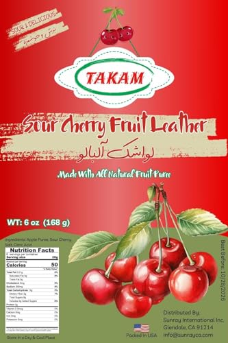 Takam Lavashak Sour Cherry Fruit Leather Authentic Persian Style Sour and Salty Fruit Layer 6 OZ - 168g